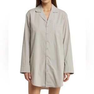 SKIMS Poplin Button Down Sleep Dress Shirt Size XS Silver Gray Cotton